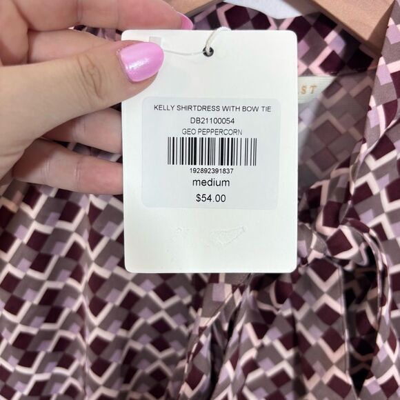 Downeast KELLY SHIRTDRESS WITH BOW TIE NEW with tags Size Medium GEO PEPPERCORN - Picture 10 of 15